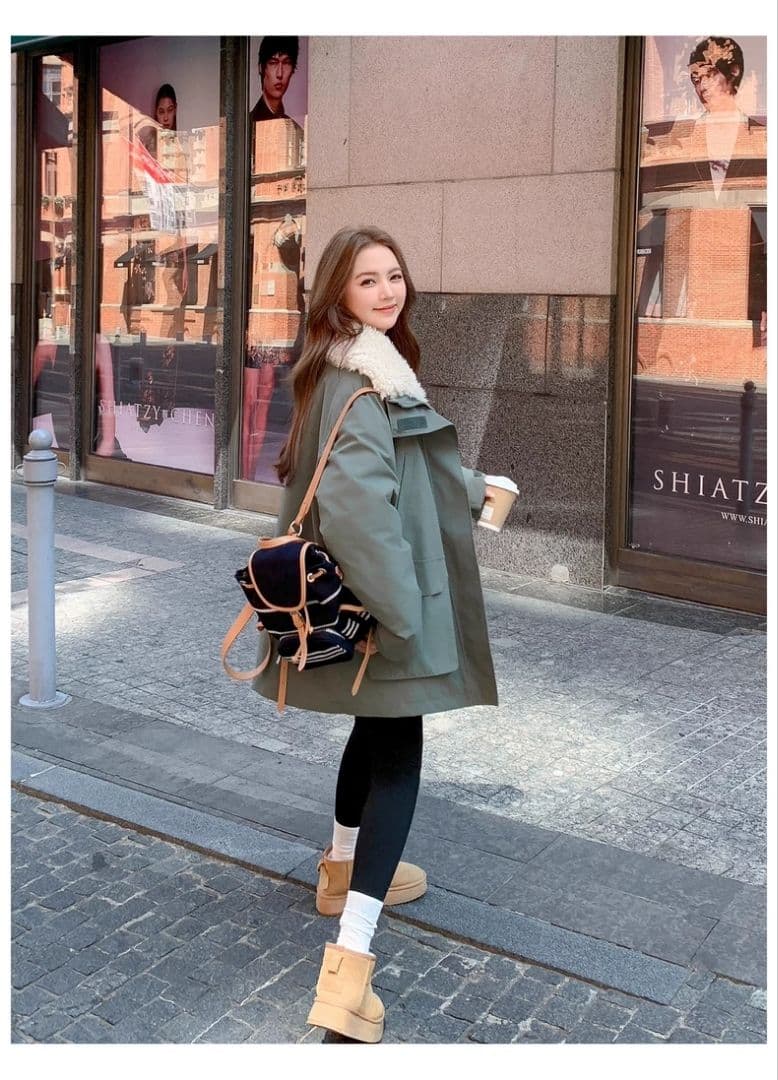 ゆったりミリタリーボアモッズコート　冬のデートに最適