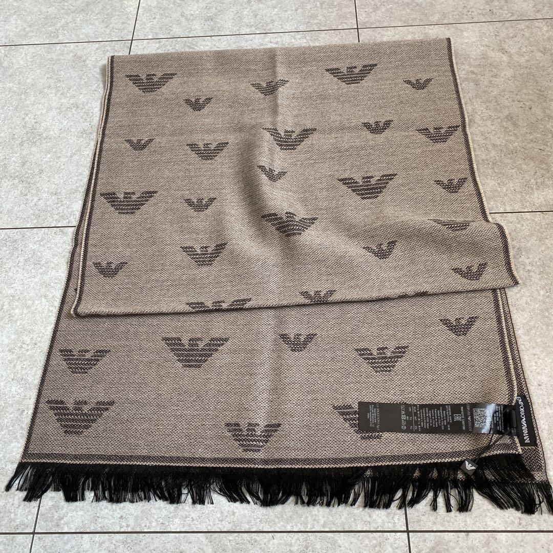 【新品】EMPORIO ARMANI ロゴマフラー ブラウン系