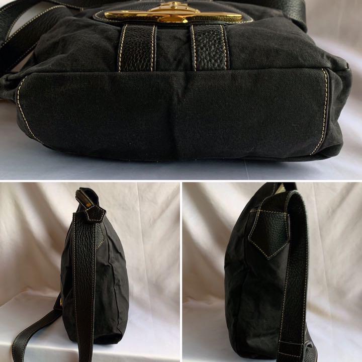 良品 金具 キャンバス 黒 革 UGuD3-m26450000396 ヴィヴィアン デカオーブ ショルダーバッグ セール定番