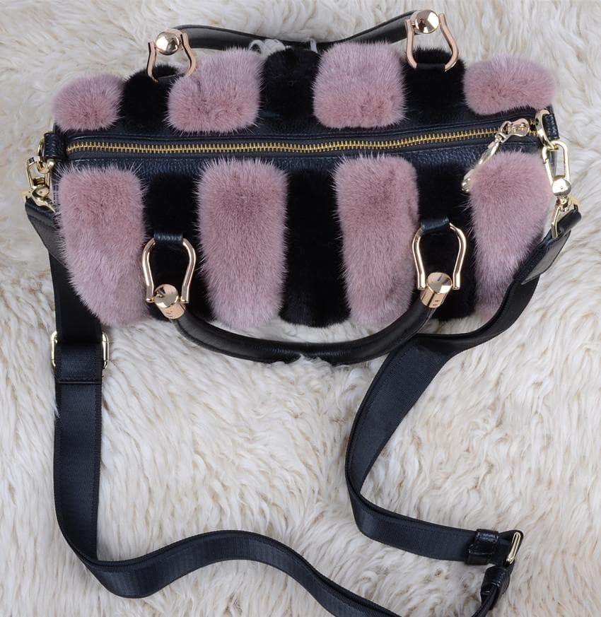 本革 ミンク毛皮使用 2wayショルダーバッグ 毛皮ファー