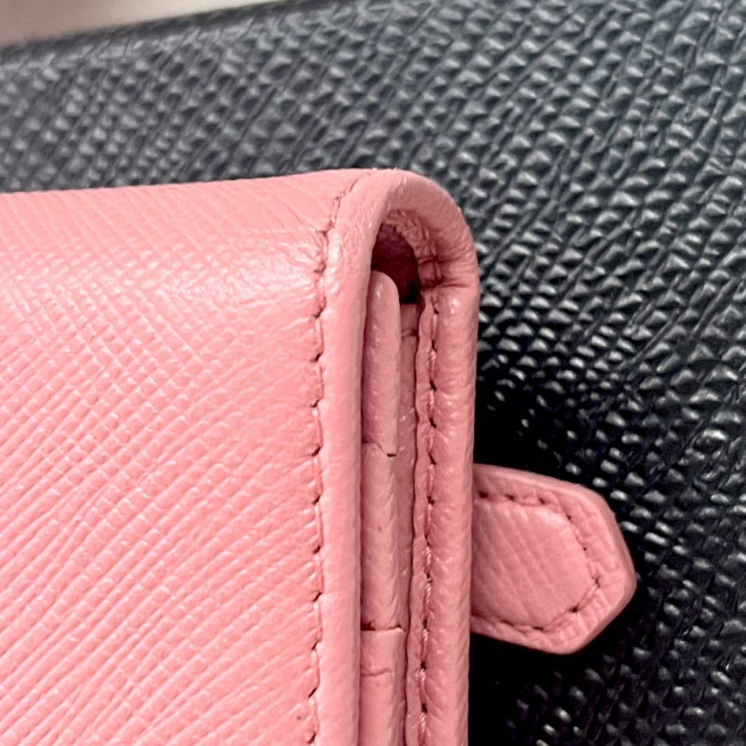 PRADA プラダ　長財布 リボン サフィアーノレザー ピンク 美品 正規品】PRADA プラダ サフィアーノ 二つ折り長財布 リボン