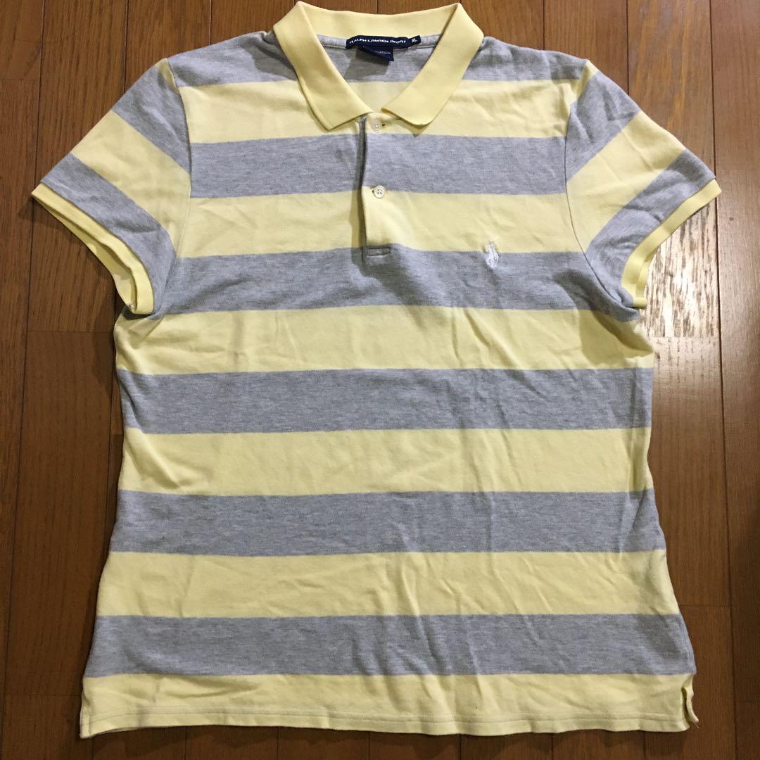 未使用★ラルフローレンスポーツ　ポロシャツ　XL ボーダー　イエロー×グレー