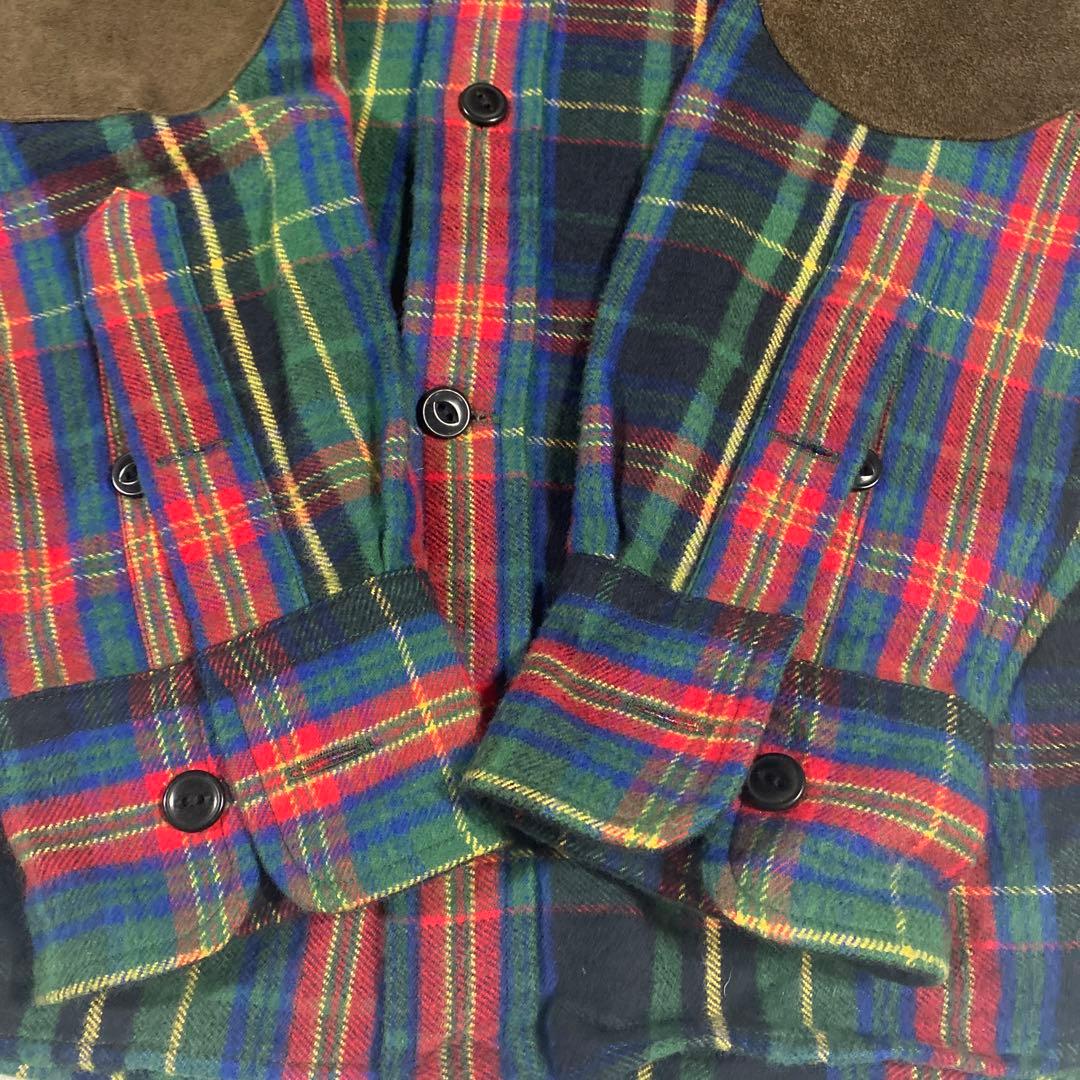 ラルフローレン　チェックシャツ　エルボーパッチ　緑　赤　青
