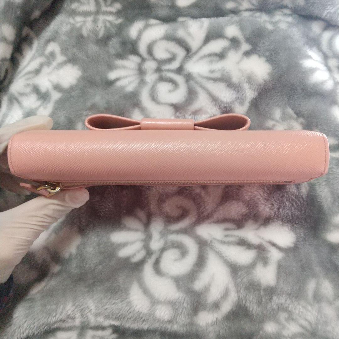 PRADA プラダ　リボン付き長財布 ピンクベージュ