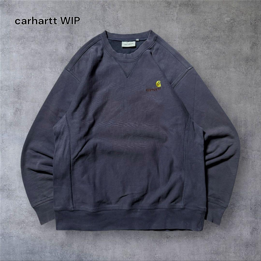 2121古着carhartt WIPスウェット刺繍ロゴ短丈前V鬼フェード雰囲気系M・Carhartt WIP