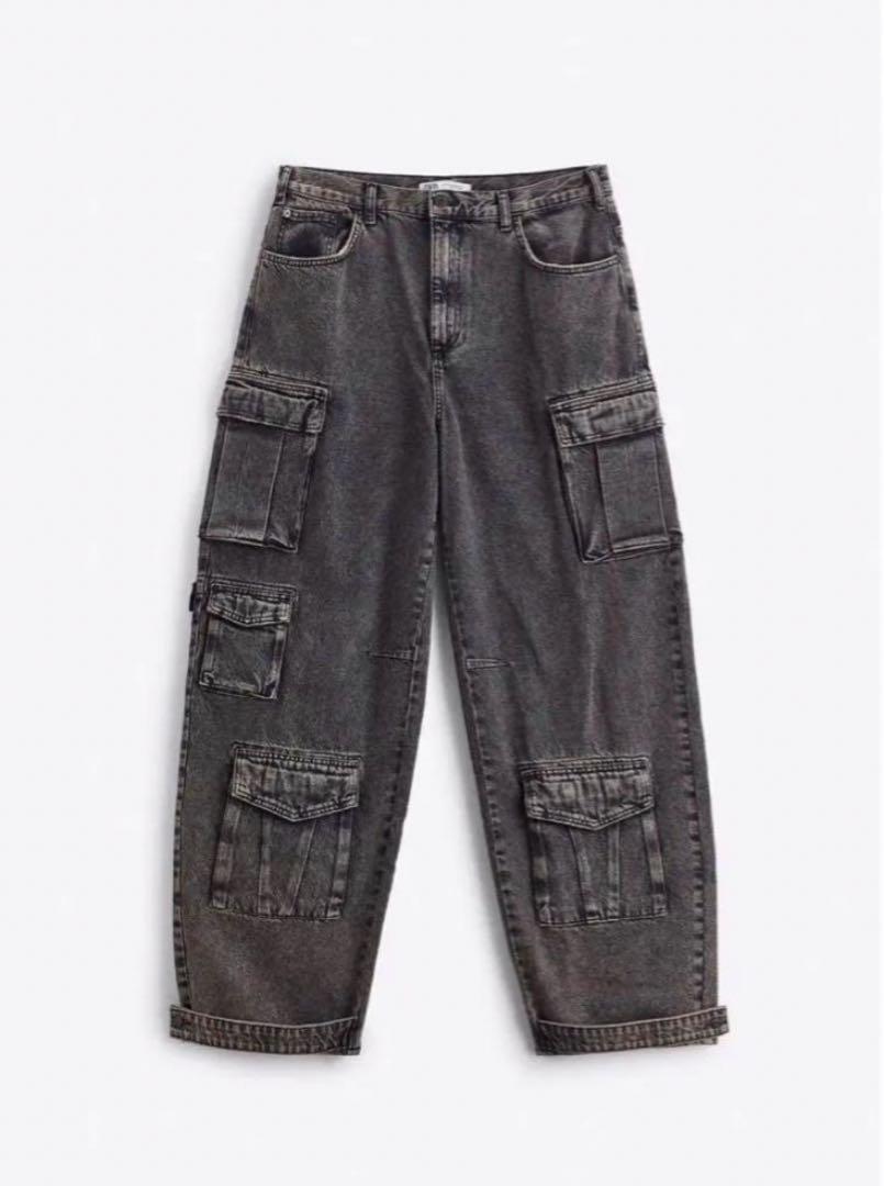 【ZARA】 UTILITY DENIM カーゴパンツ　ブラック / 31インチ カーゴポケットデニムパンツ - ブラック | ZARA Japan / 日本