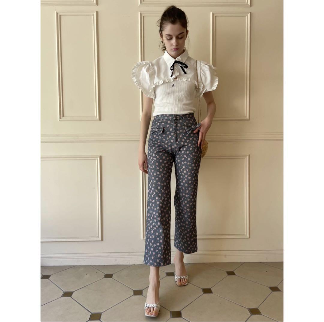 epine flower ribbon pants black Sサイズ
