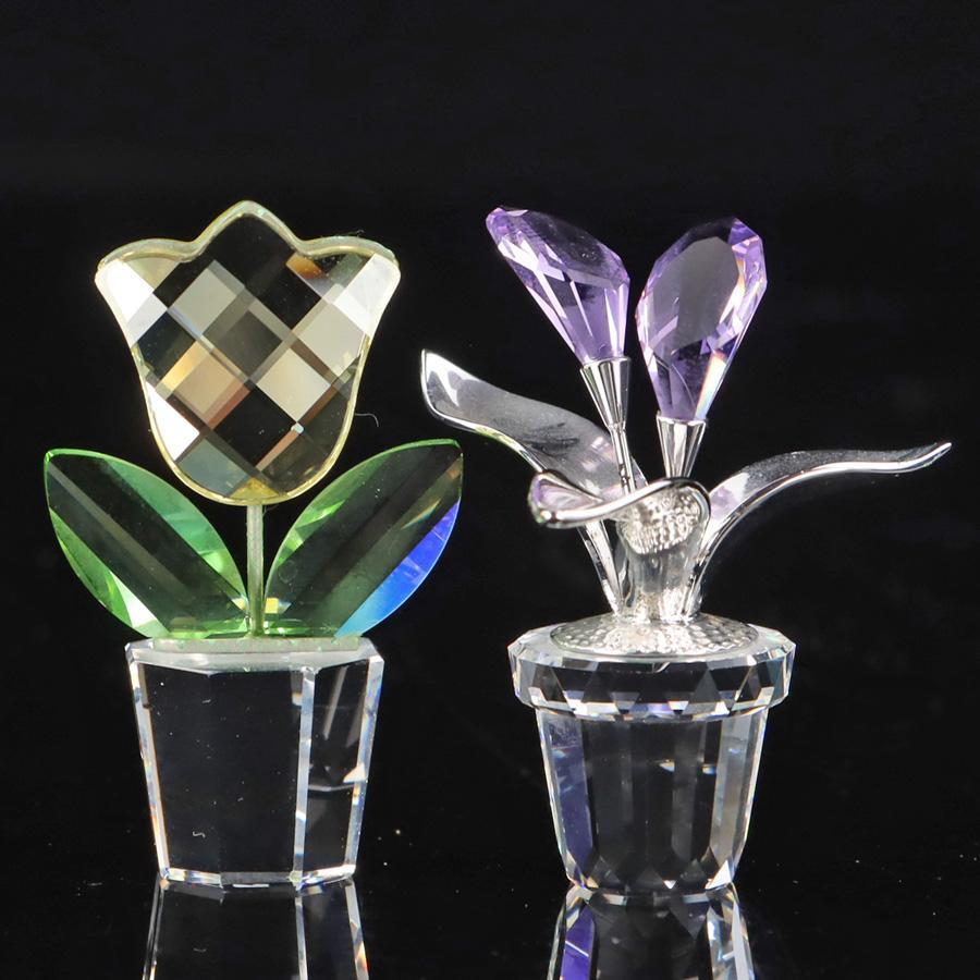 【30％OFF】 Y2435-7 スワロフスキー 2個 オブジェ 花 チューリップ・カラー 置物