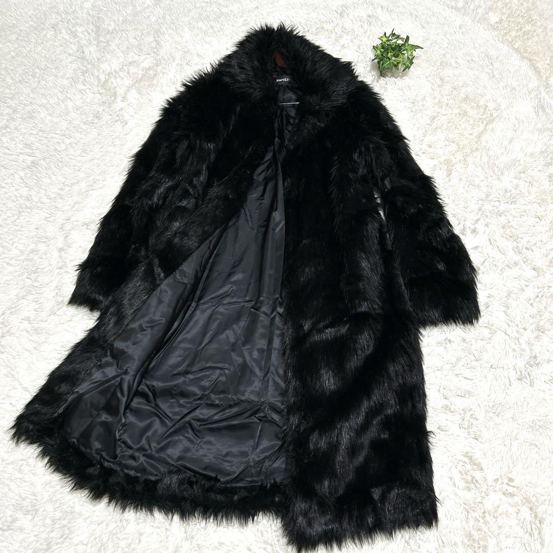 【PANERO パネロ】ファーコート（L）ロング　ブラック　大きいサイズ