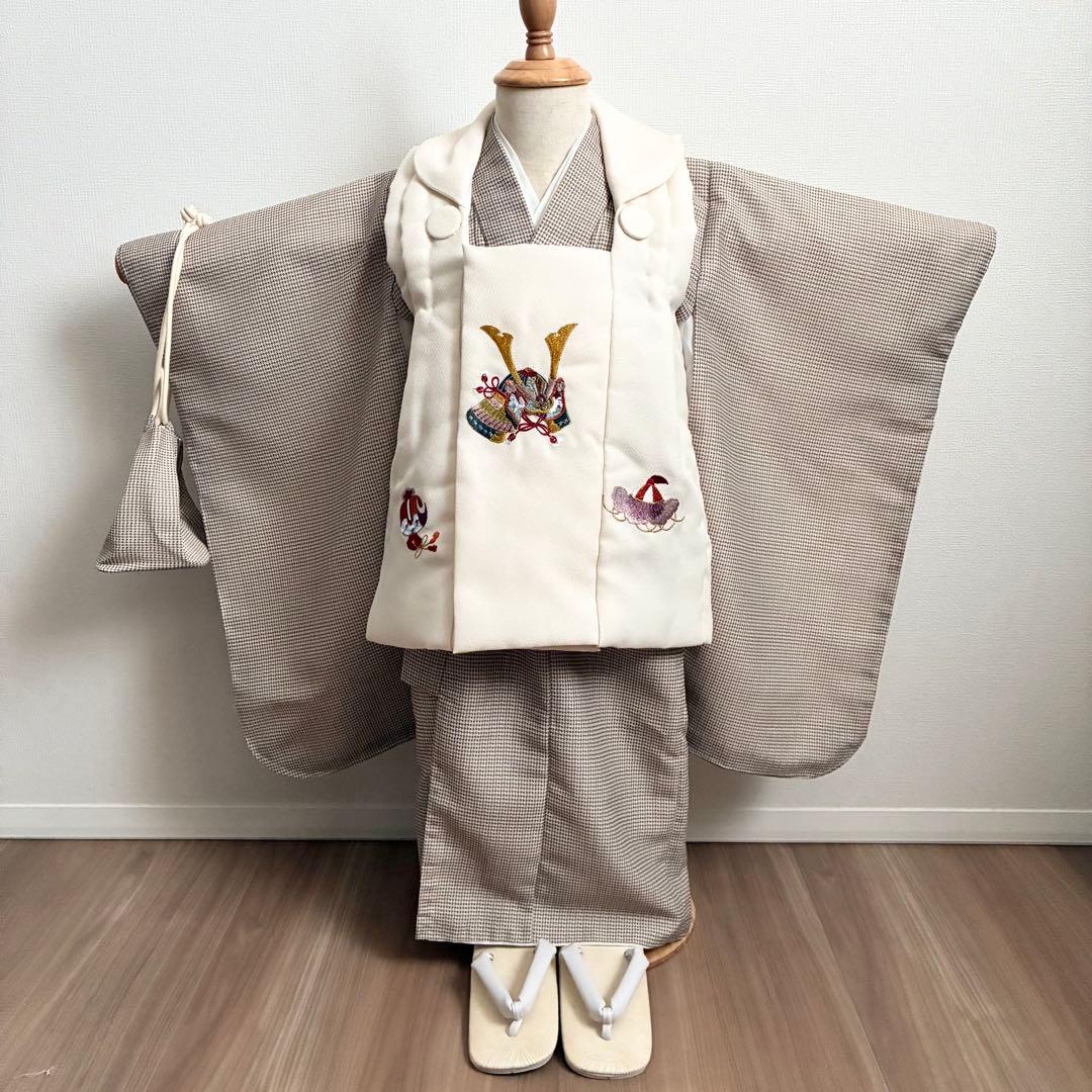 【千鳥刺繍】七五三 3歳 着物　被布コートセット　男の子