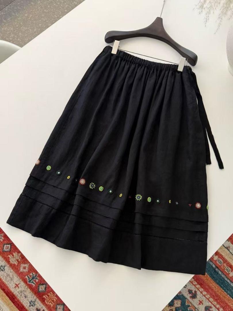 45R ヴィンテージ風 刺繍＆ビーズ ギャザーウエストスカート