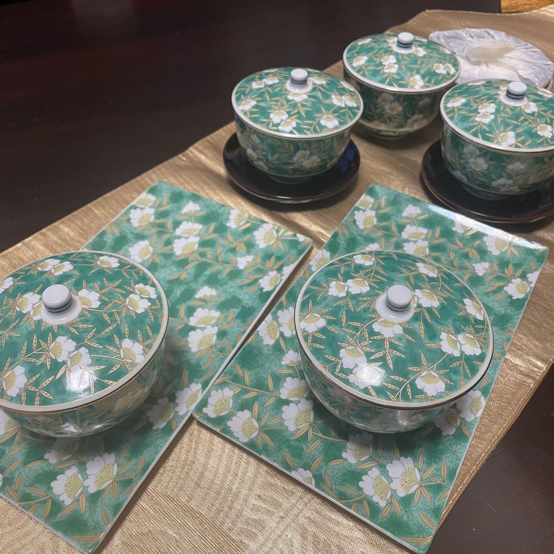 【セット売り】湯呑み茶碗・茶托5客＆角皿2枚