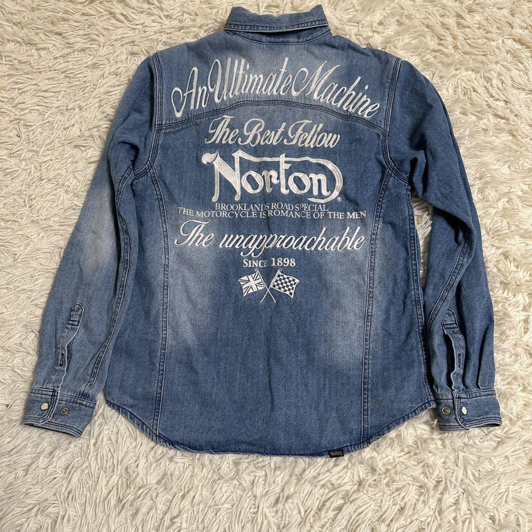 【Norton】ノートン デニムシャツ 長袖 M 刺繍 インディゴ