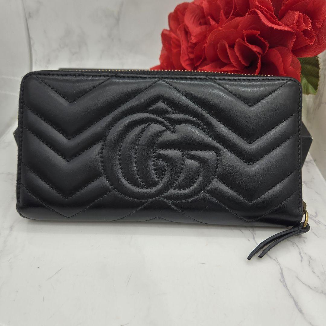 【人気】 GUCCI グッチ 長財布 財布 GG マーモント キルティング 黒