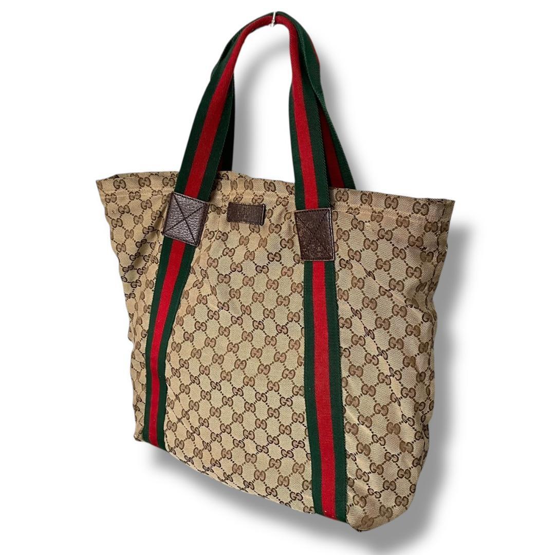良品 GUCCI グッチ トートバッグ GGキャンバス シェリーライン