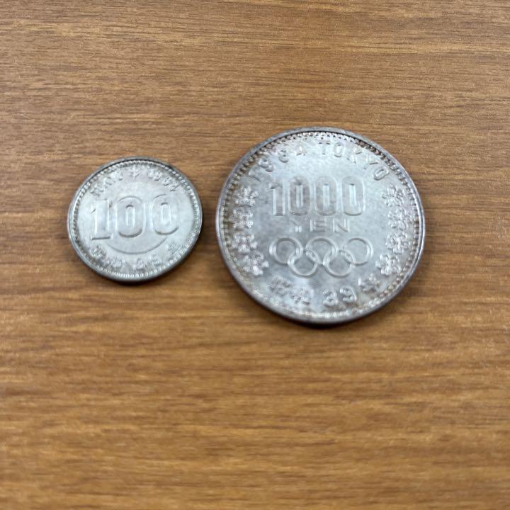 プルーフ硬貨昭和39年東京オリンピック記念硬貨 千円硬貨1枚、百円硬貨1枚