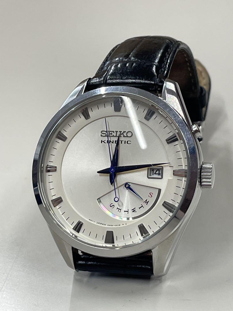 SEIKO Kinetic 時計 クリームホワイト　針　ブルー