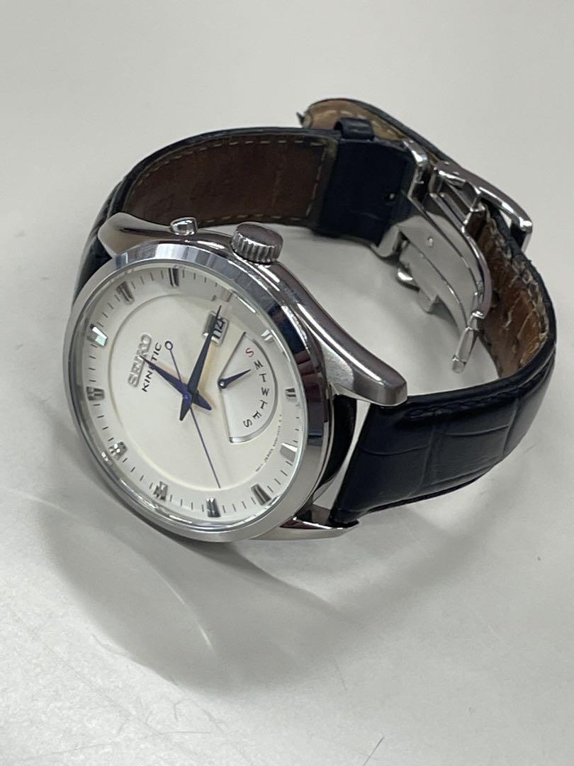 SEIKO Kinetic 時計 クリームホワイト　針　ブルー