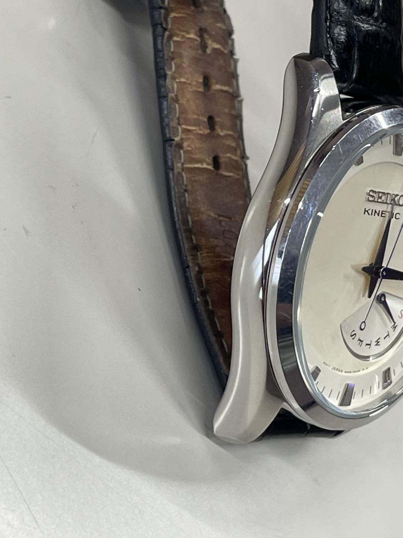 SEIKO Kinetic 時計 クリームホワイト　針　ブルー