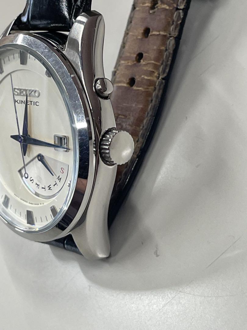 SEIKO Kinetic 時計 クリームホワイト　針　ブルー
