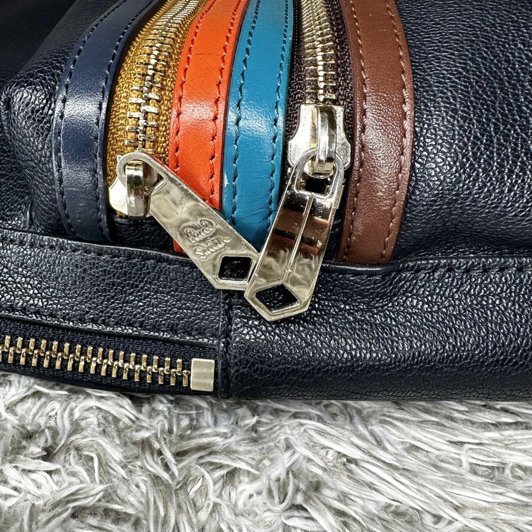 【美品】Paul Smith ネイビー ボディバッグ　マルチストライプ　レザー