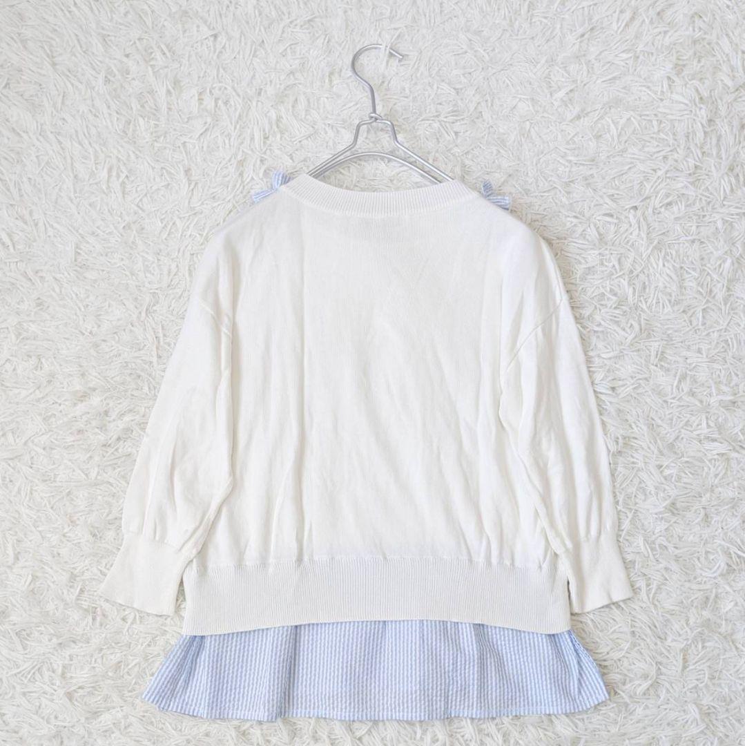 ブルーガール【イタリア製】サマーニット 異素材〈白〉コットン Ｌ 春夏秋冬