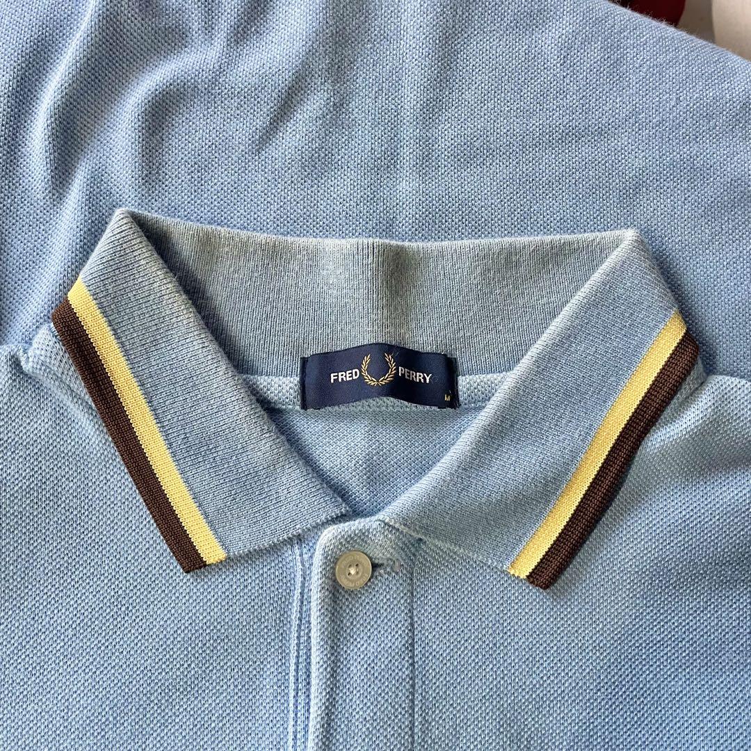 FRED PERRY ポロシャツ ティップライン 月桂樹 刺繍ロゴ 水色 M