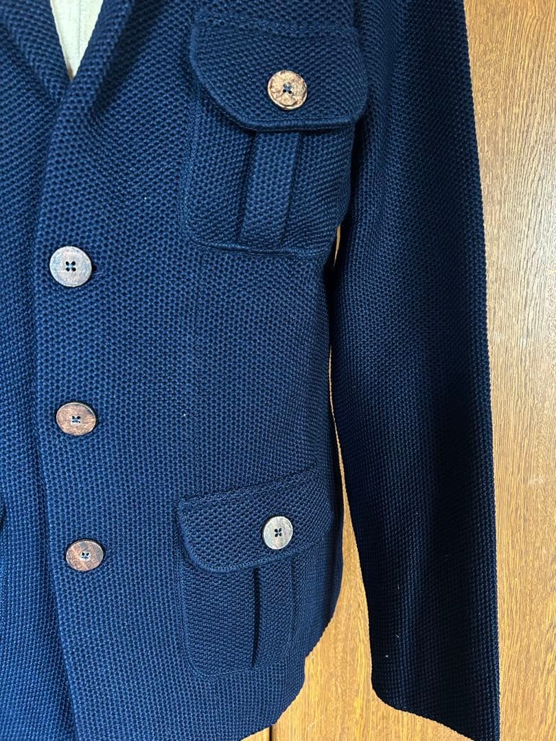 ALBARENA イタリアブランド メンズ ネイビー ニット サファリジャケット ALBARENA イタリアブランド メンズ ネイビー ニット サファリジャケット