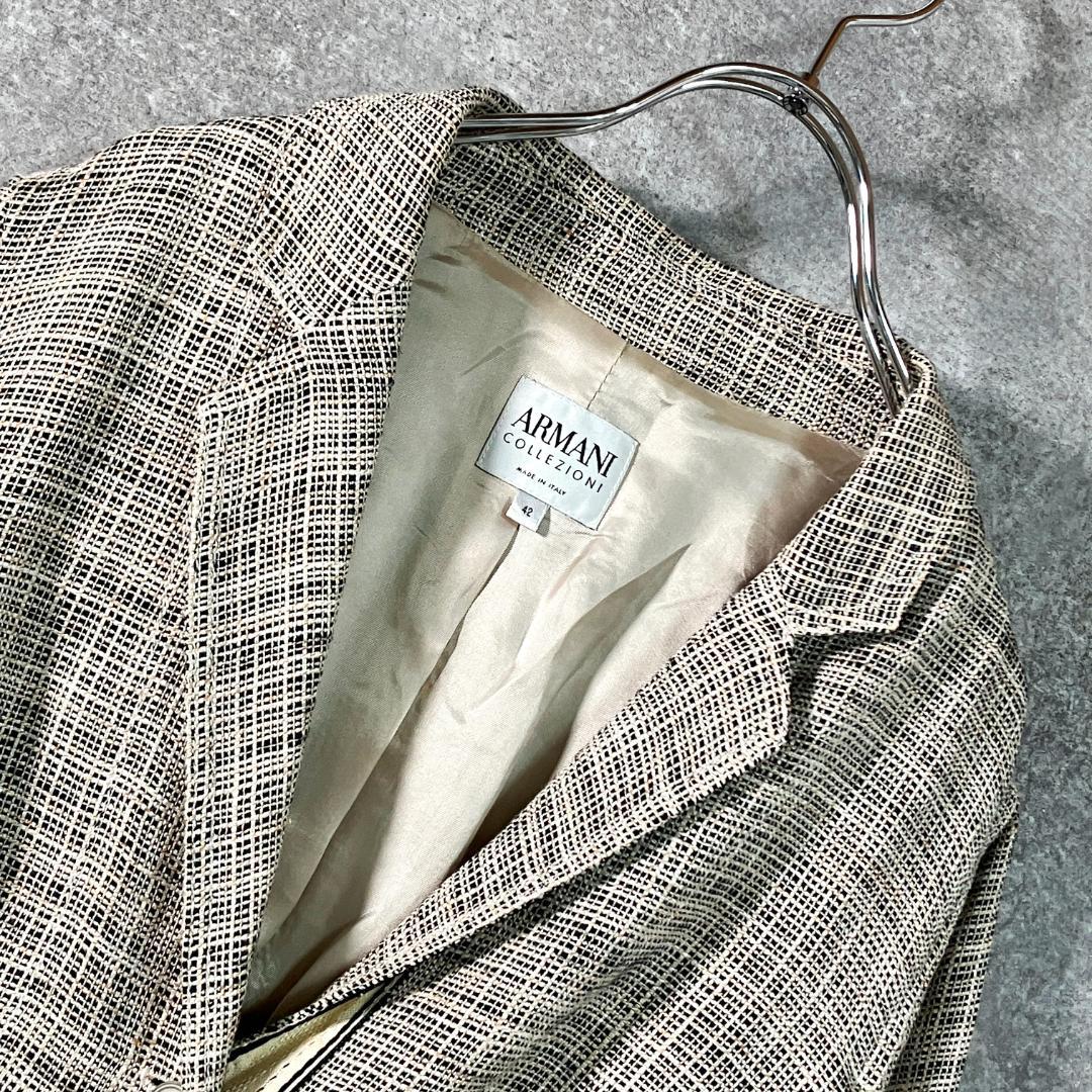 ARMANI　テーラードジャケット　長袖　シングルボタン　ベージュ　チェック ARMANI テーラードジャケット 長袖 シングルボタン ベージュ