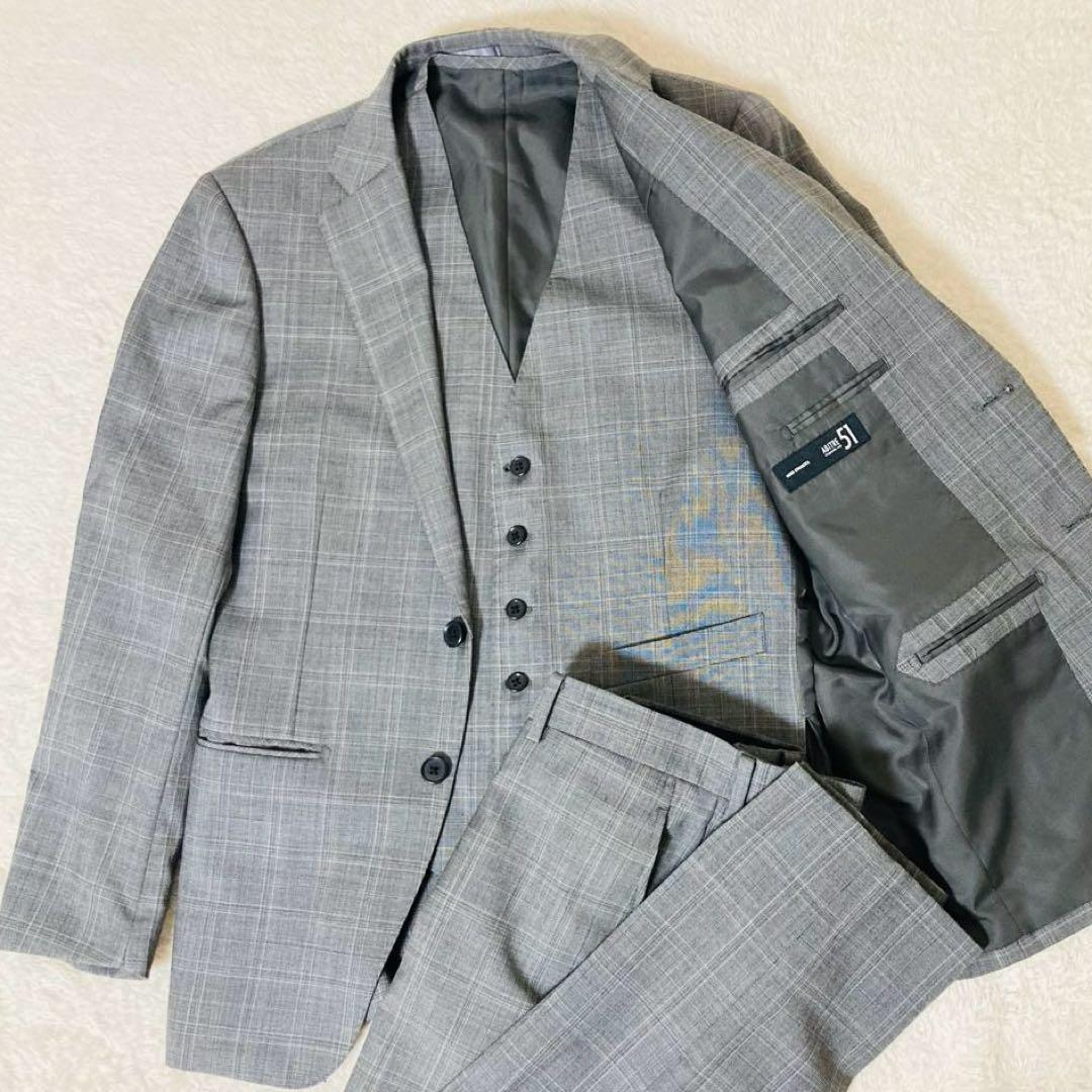 美品 オンリー アビトーレ51 スリーピース スーツ 格子柄 165A