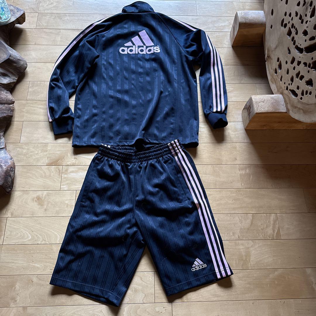 adidas ウォームアップウェア ダークブルー/ピンク 短パン付き　3点セット