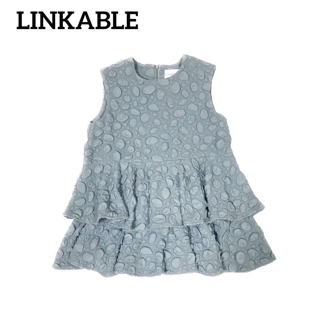 LINKABLE　リンカブル　エンボスドットトップス　凹凸　フリル　ノースリーブ