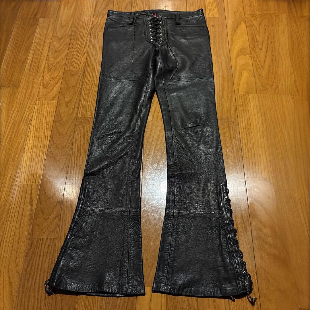 00s roen leather pants skull レースアップ if