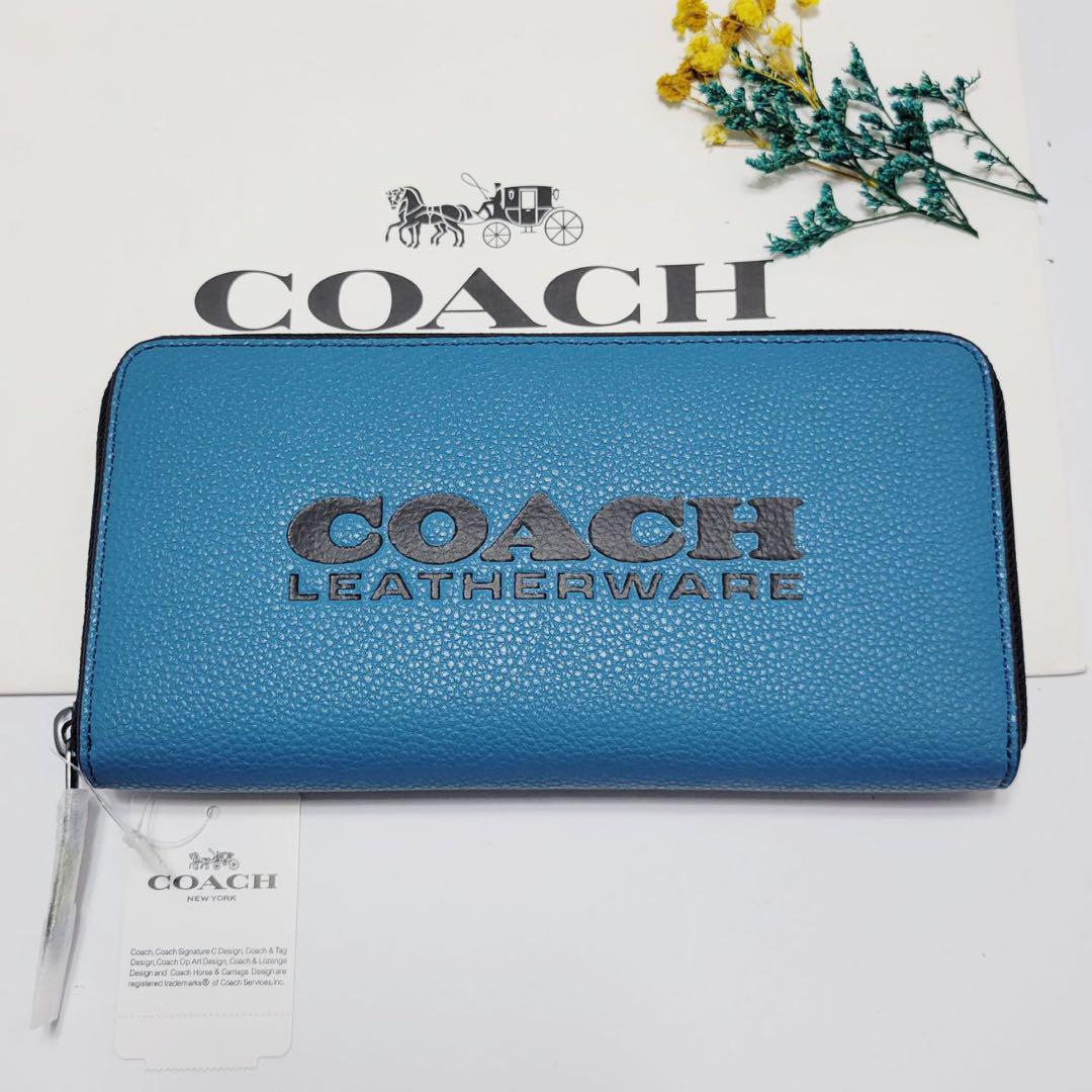 COACH 青 レザー 長財布
