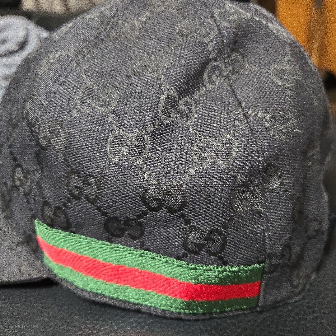 GUCCI グッチ ベースボールキャップ ブラック シェリーライン 59cm