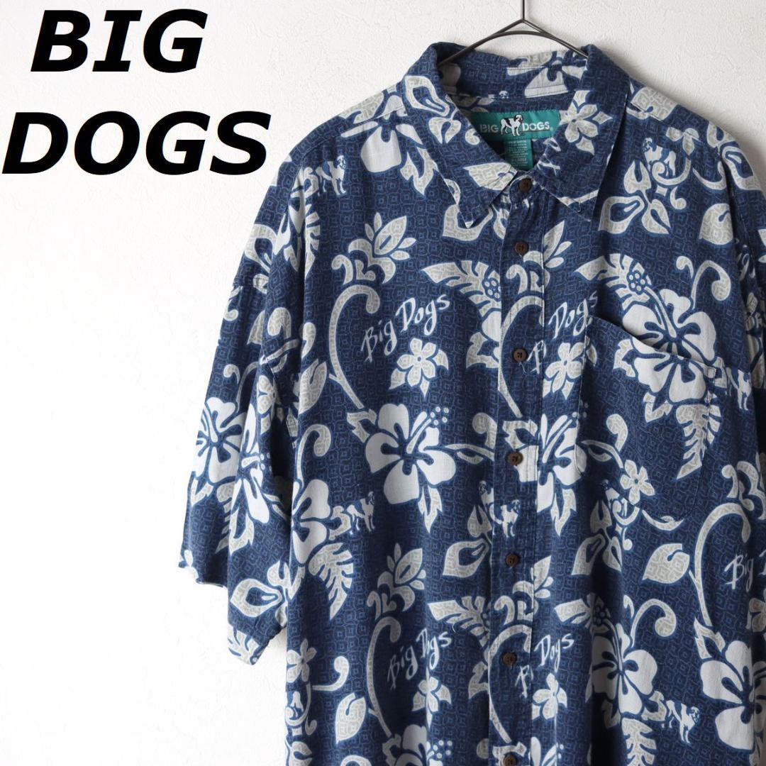 BIG DOGS ビックドッグス 半袖シャツ 総柄 アロハシャツ ネイビー XL