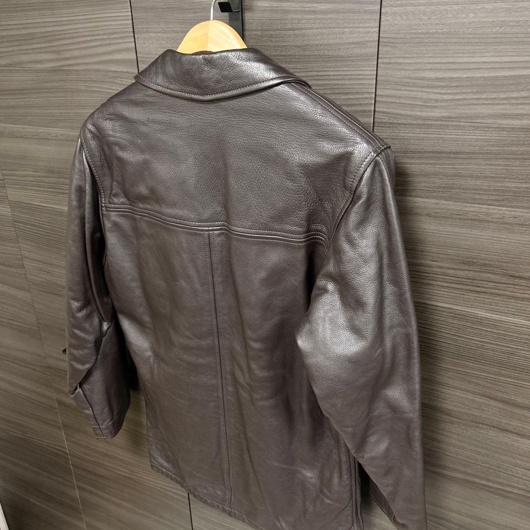 ショット レザージャケット カーコート USA製 本革 ダークブラウン 38