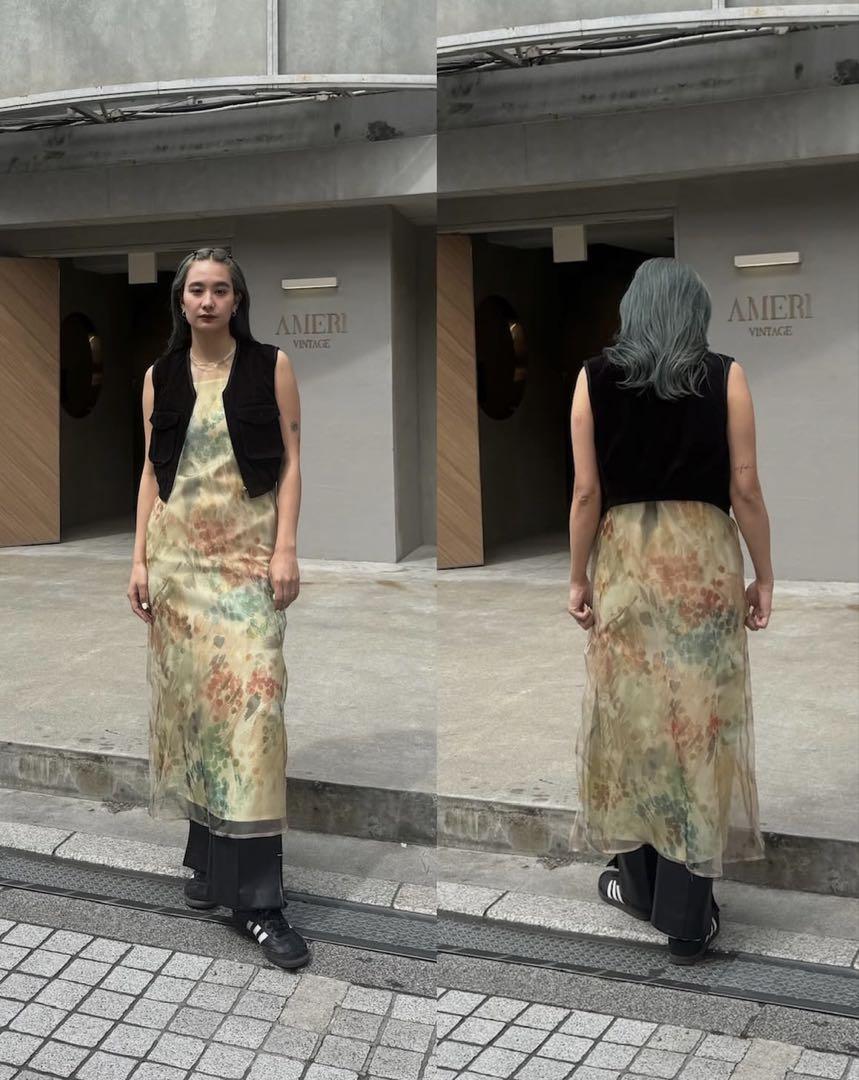 STAMP ART LAYERED DRESS グリーンM