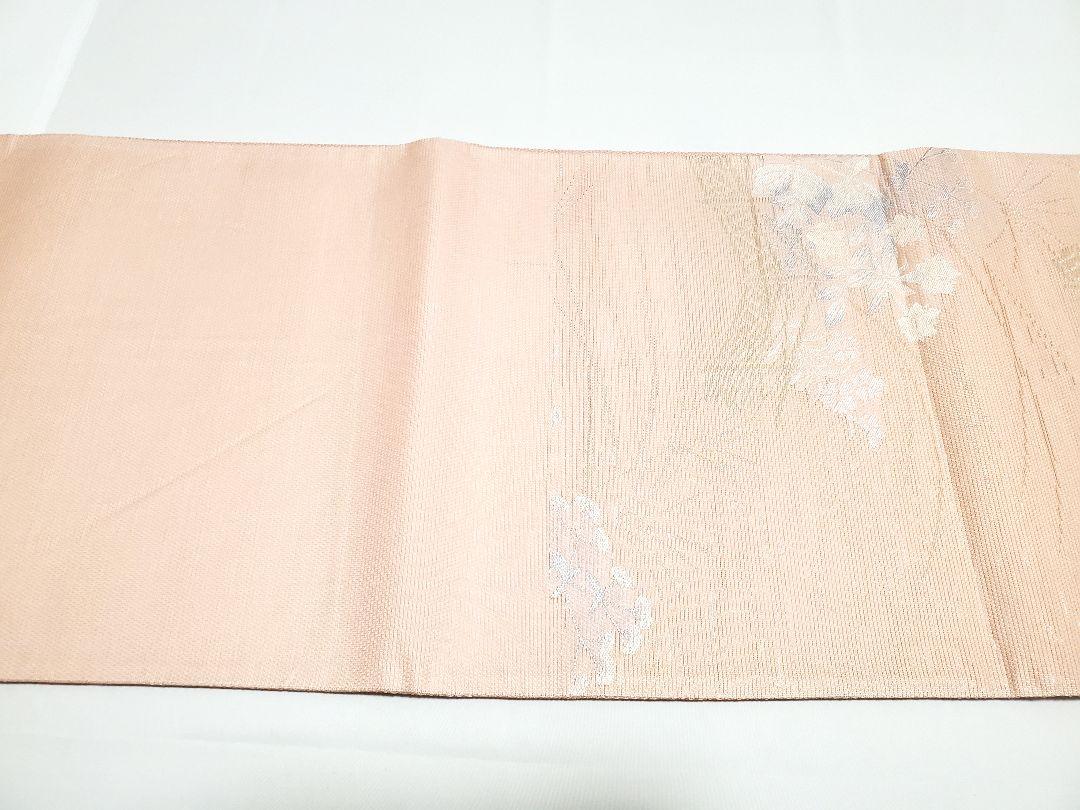 季節の花々 金糸 薄ピンク色 桔梗 撫子 六通 正絹 薄物 夏用 絽 紗 袋帯 季節の花々 金糸 薄ピンク色 桔梗 撫子 六通 正絹 薄物 夏用 絽