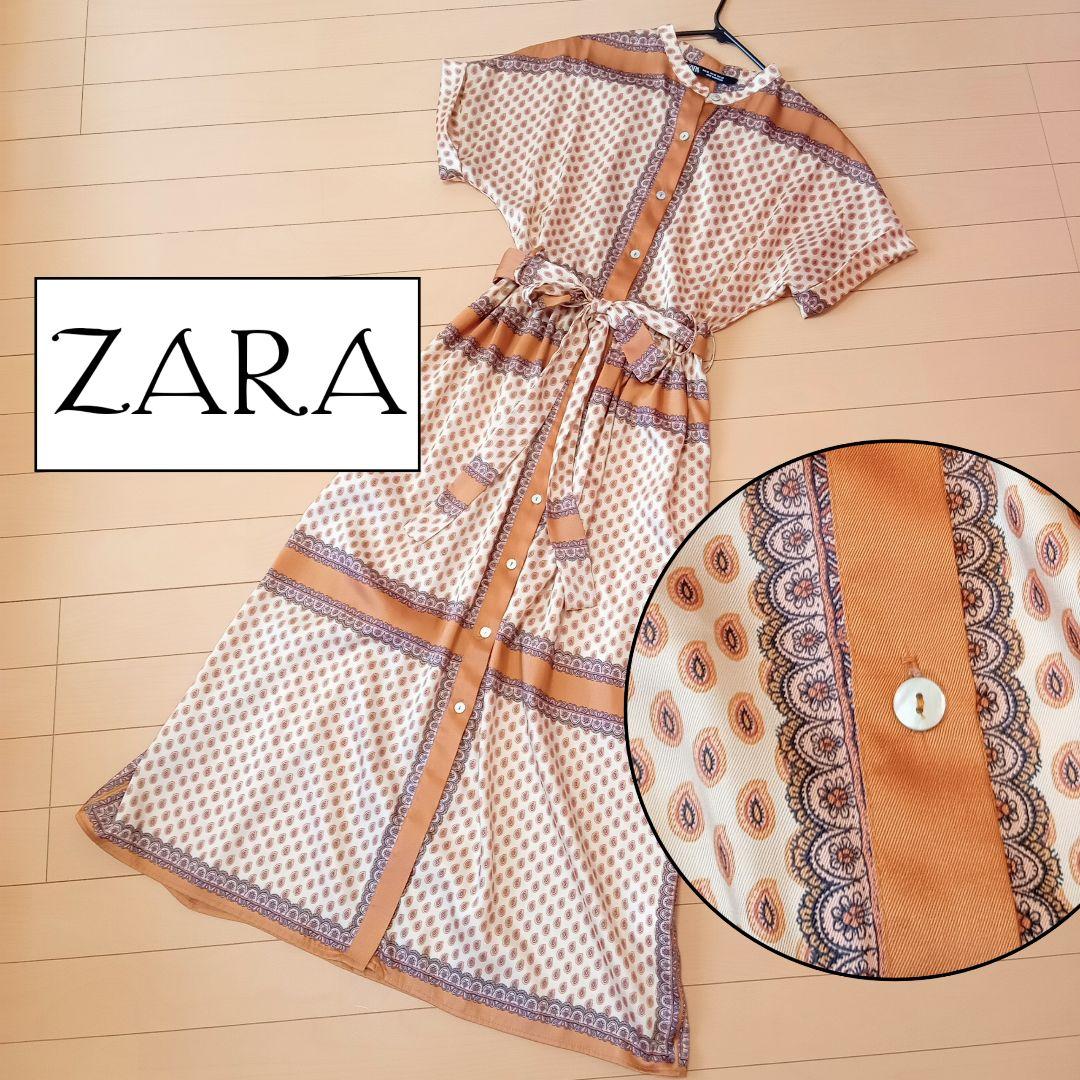 【即発送】ZARA ザラ ワンピース ペイズリー スカーフ柄 サテン