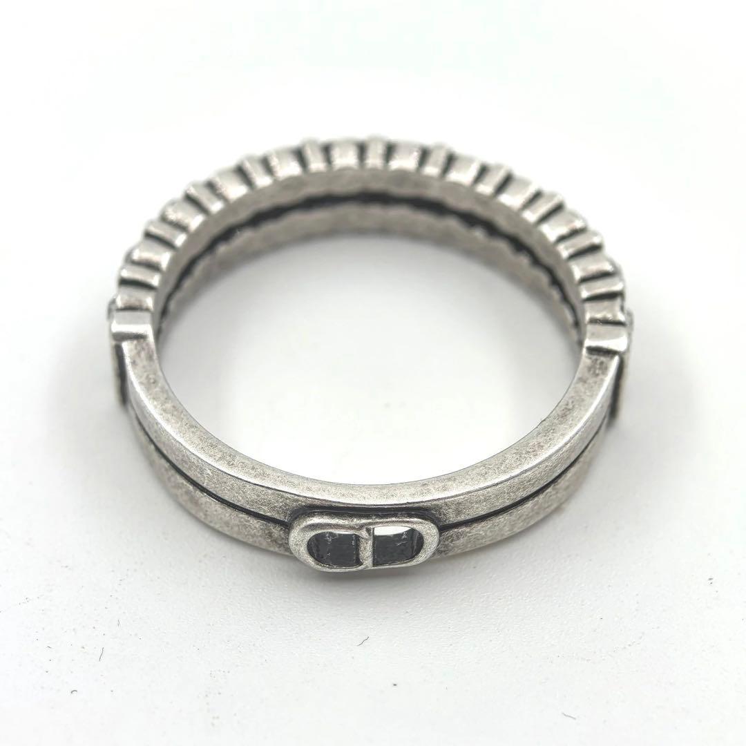 シルバー リブデザイン 二重リング M目立った傷や汚れなし