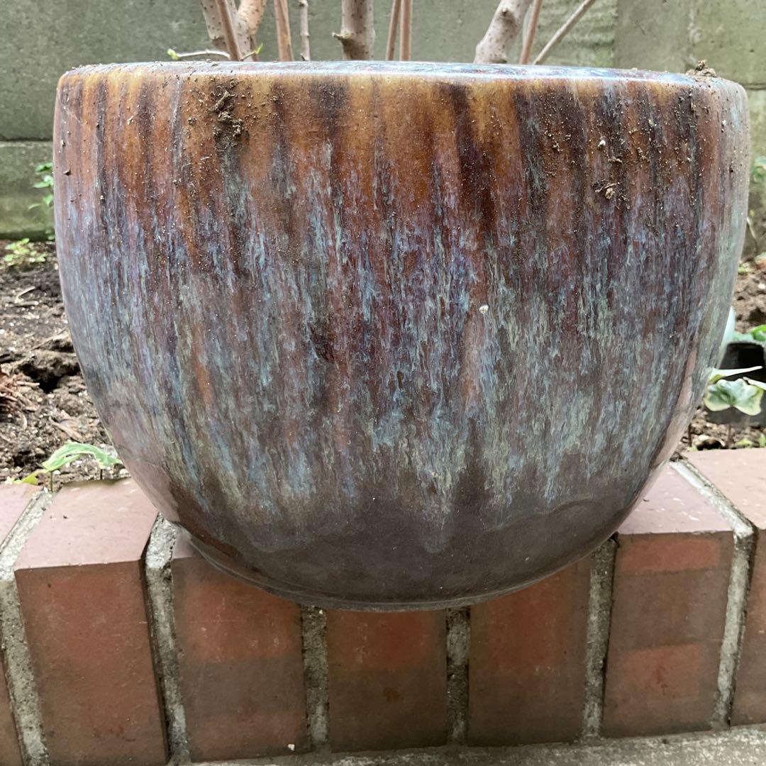 陶器製の青茶グラデーション鉢 大