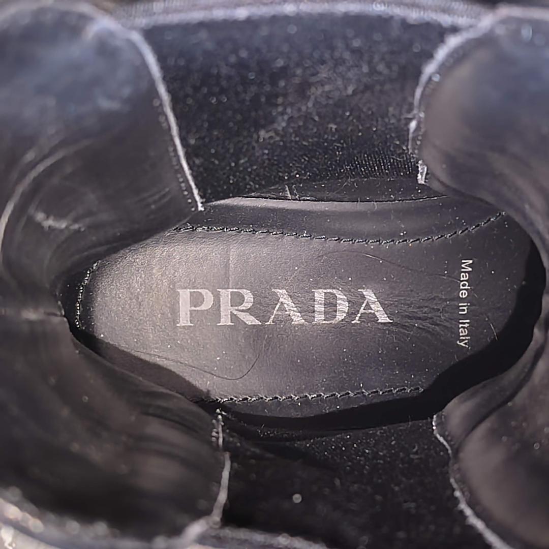 プラダ レザー×ファブリック モノリス 38 サイドゴアブーツ