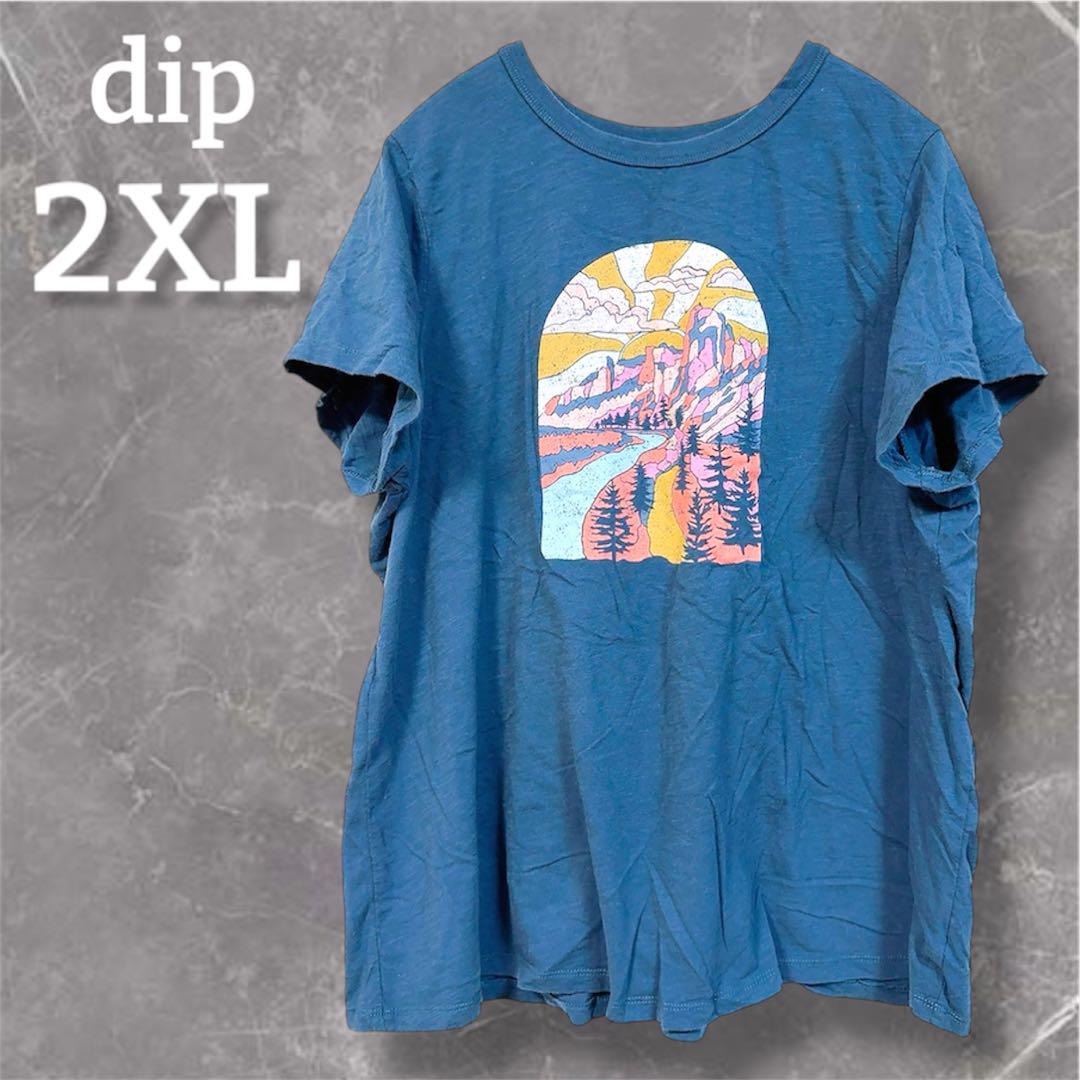Tシャツ 【2XL】 ブルー 青 プリント アート 風景 自然 ヴィンテージ 夏