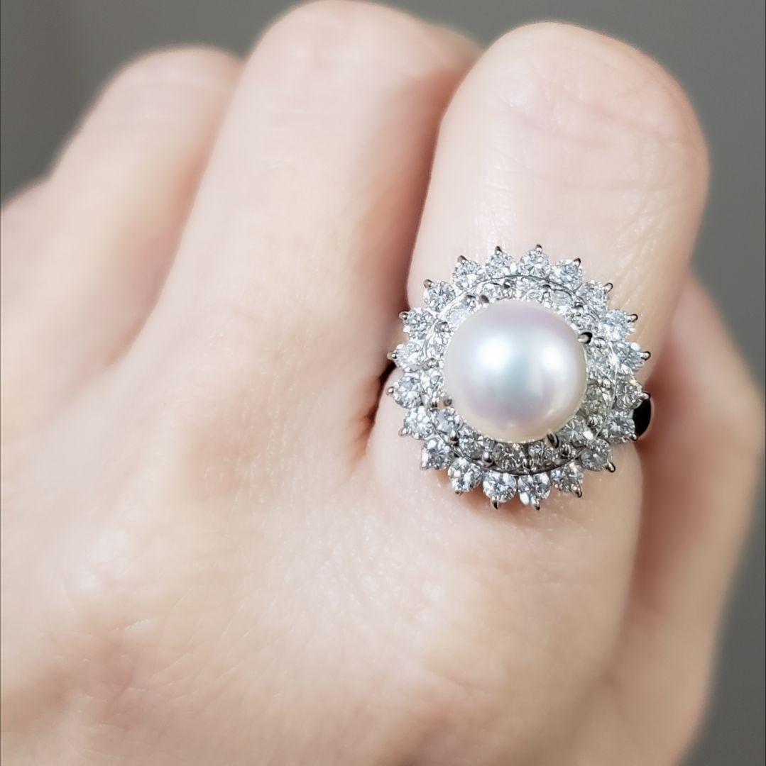 SALE PTあこや真珠リング 8.5mm 天然ダイヤ取り巻き 1.00ct