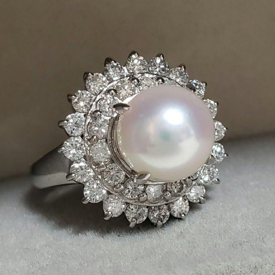 SALE PTあこや真珠リング 8.5mm 天然ダイヤ取り巻き 1.00ct