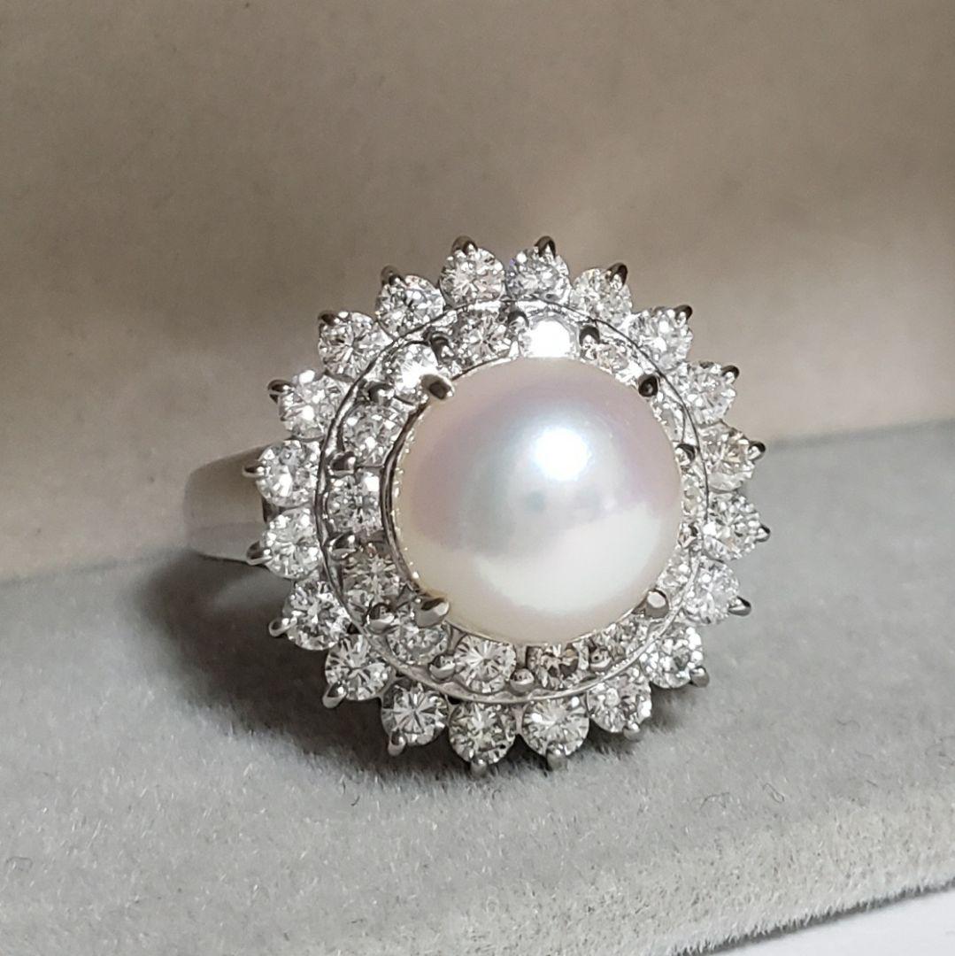 SALE PTあこや真珠リング 8.5mm 天然ダイヤ取り巻き 1.00ct
