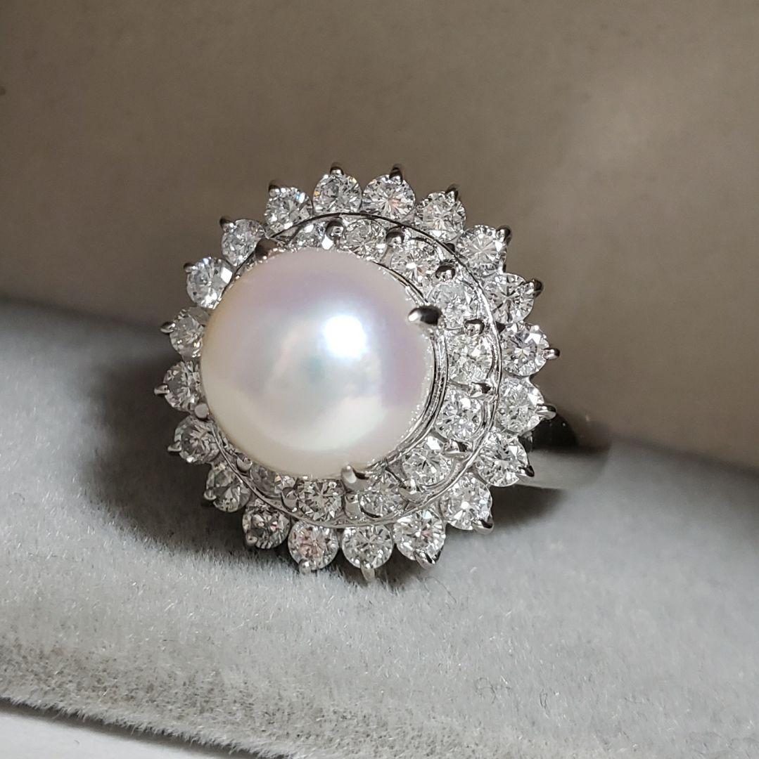 SALE PTあこや真珠リング 8.5mm 天然ダイヤ取り巻き 1.00ct