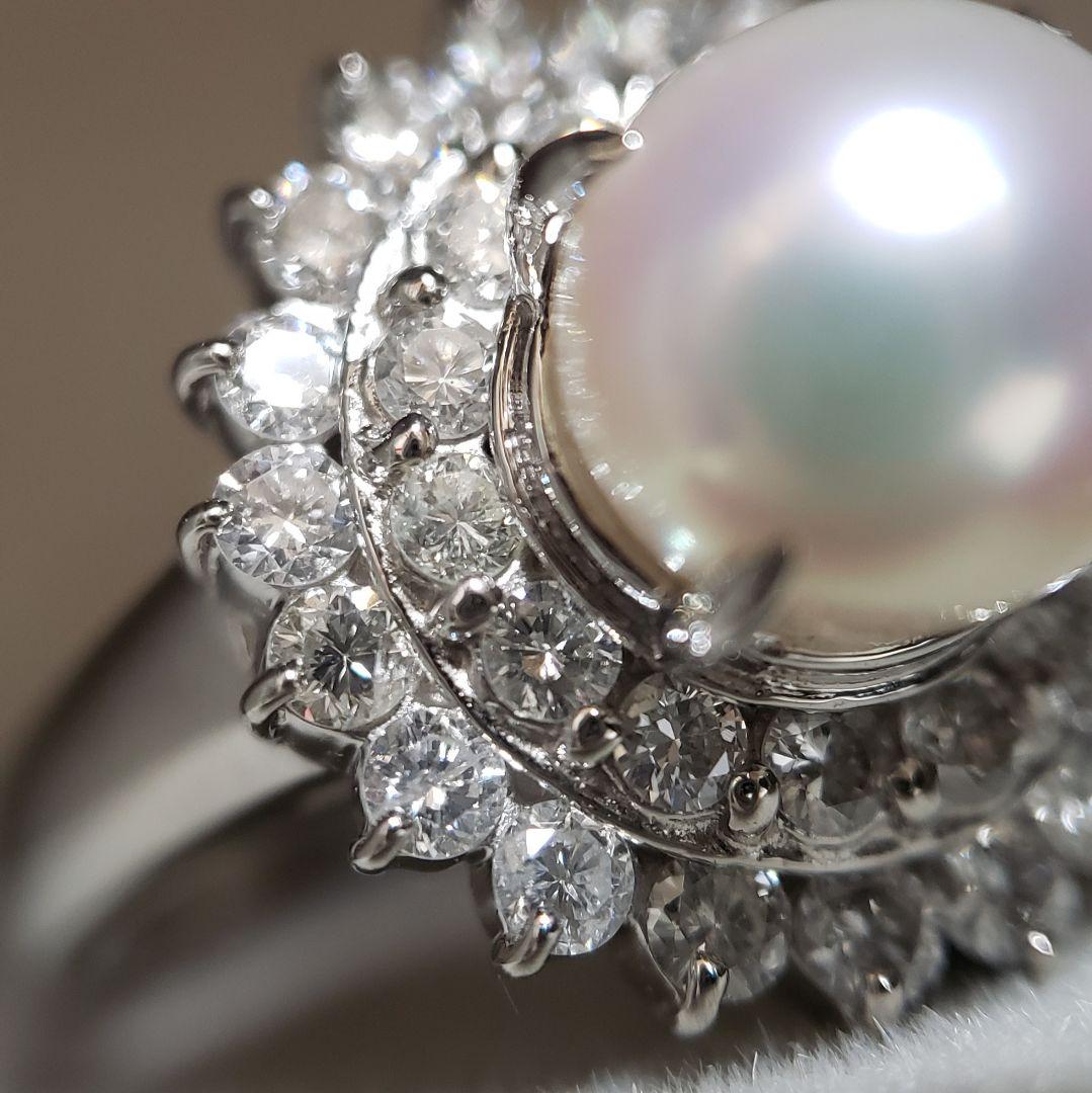 SALE PTあこや真珠リング 8.5mm 天然ダイヤ取り巻き 1.00ct