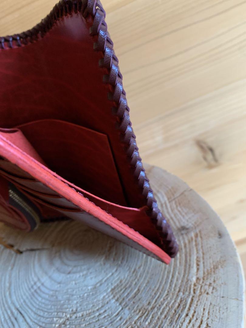 【ハンドメイド】姫路レザー　三つ折りフラップミドルウォレット　手縫い　キャンモア